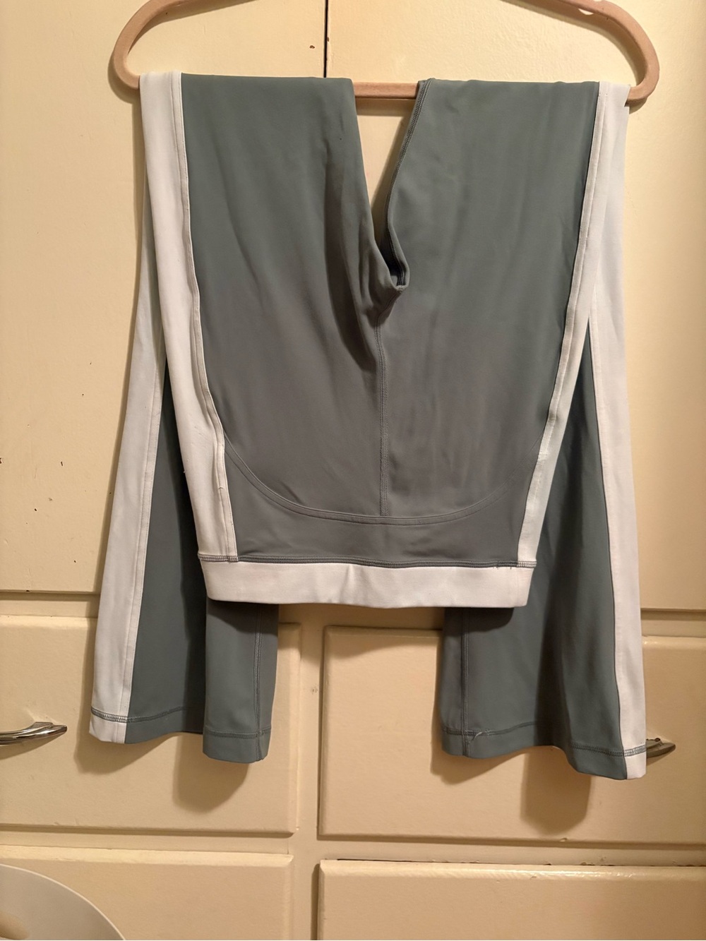 lululemon athletica Sage Green Flare Leggings with White Side Panel